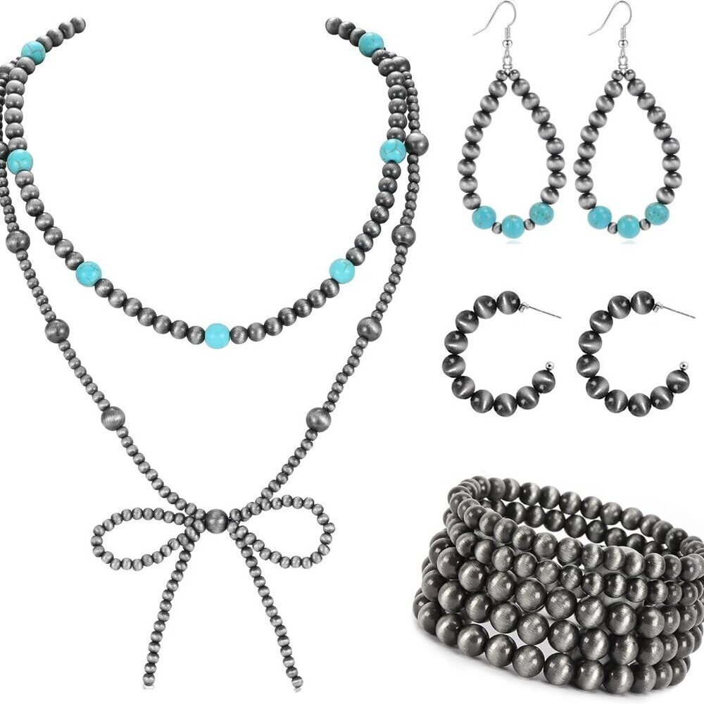 Navajo Pearl Necklace Set with Earrings and Bracelets Southwestern Jewelry